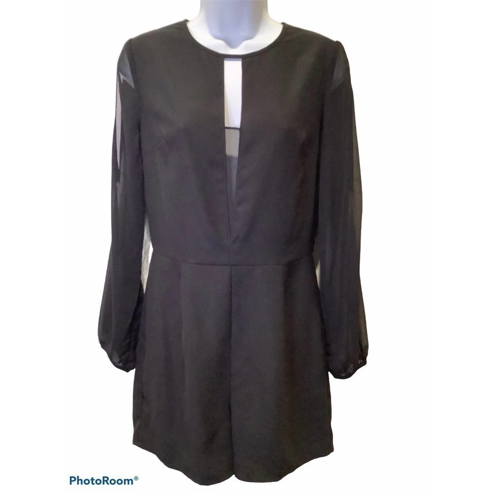 FATE BLACK CREPE ROMPER WITH MESH INSERT S